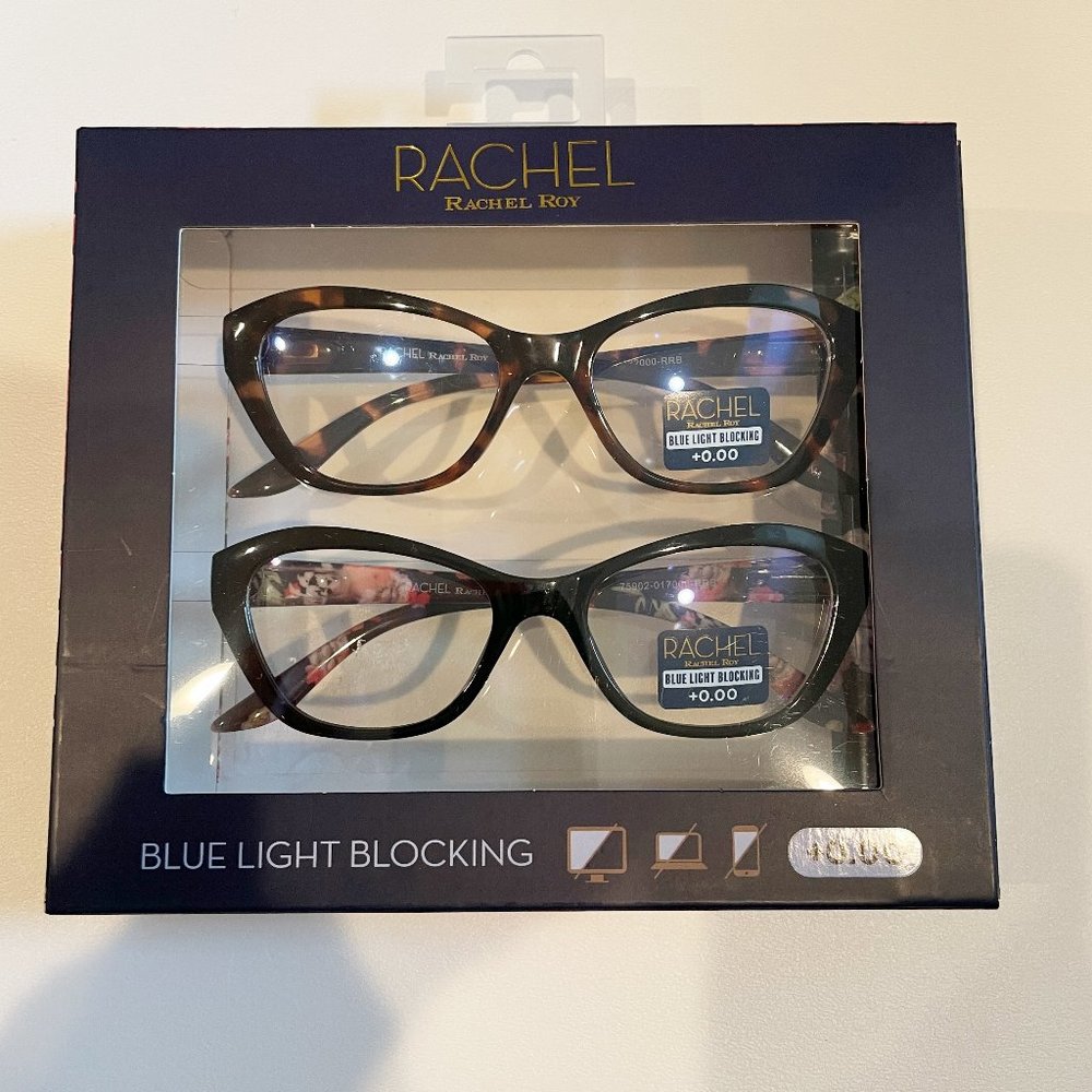 Rachel Roy +0.00 Blue Light Reading Glasses Black Floral Tortoise